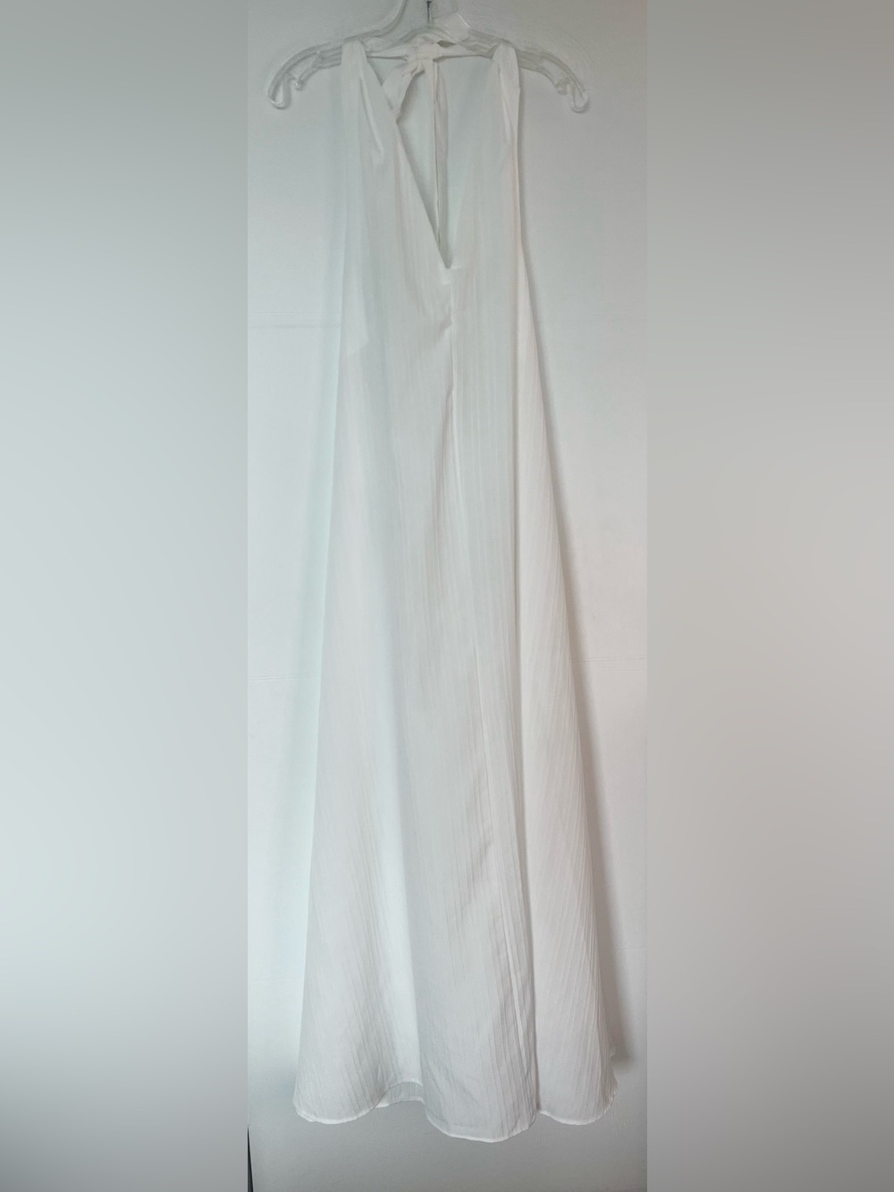 SHEIN White Maxi Dress Size L Deep V Halter Tie Back Flowy Boho Beach